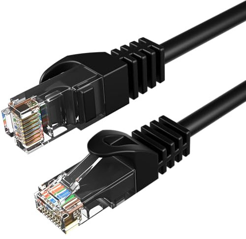 Cat6 20M Network Ethernet Patch Cable, 550Mhz Internet Wire, Compatible with PC, Laptop, Modem, Router, TVs, Printer Cord, Consoles for Home and Office, Black