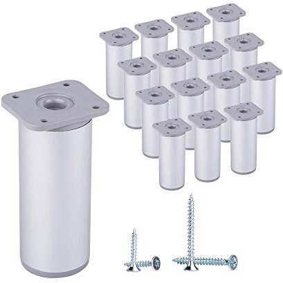 (Paquet de 16 pièces) Pieds de meuble réglables en hauteur ronds, matériaux: plastique, aluminium. Vis incluses (16, 10 cm de hauteur)