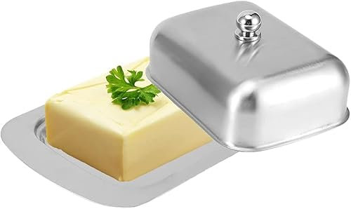 Gancon Beurrier en Acier Inoxydable avec Couvercle, boîte à Fromage avec Couvercle de poignée pour réfrigérateur, récipient de réservation Alimentaire
