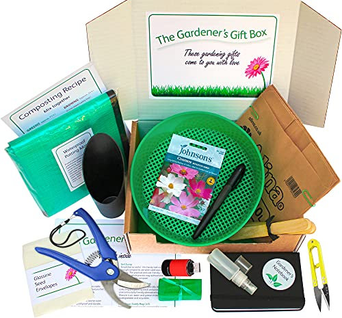 Garden Gift Box Set - Packed Full with 12 Useful Gifts for The Gardener You Love, Wrapped in a Sturdy Posting Box with a Ribbon. Great Present idea for Father Mother Daughter Son Him or Her