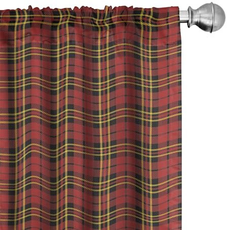 ABAKUHAUS À Carreaux Ensemble de 2 Panneaux de Rideaux, Old Britannique Celtic, Traitement de Fenêtre Léger, 150 cm x 245 cm, Rouge Noir Jaune