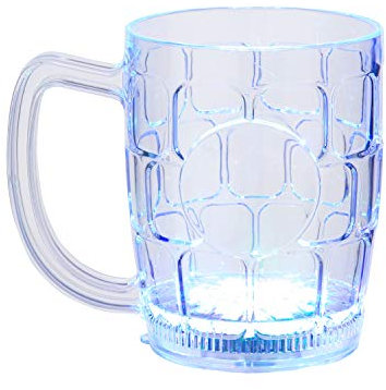 Ultra 2 Pack of LED Flashing Plastic Beer Mugs with Handles LED Light Bar Water Glasses Plastic Tumblers For Adults Children Beer Stein Glass Disco Light One Pint Cocktail Glass Beer Glass Stein