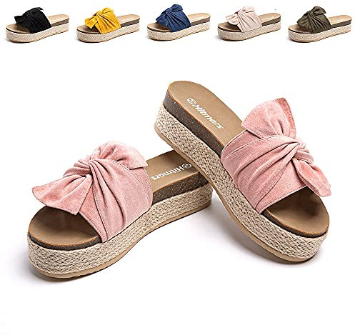 Hitmars Sandali Donna Estive Plateau Eleganti Ciabatte Zeppa Mules Espadrillas da Spiaggia Open Toe Cross Fascia Tacco 5.3cm AO1-Rosa EU39