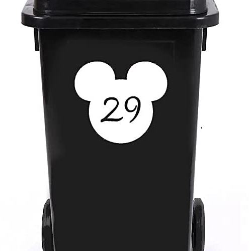 Pack of 4 Personalised Mouse Face Wheelie Bin Number Sticker - Recycling Box - Birthday Decoration - Wheelie Bin Stickers - Mickey Stickers - Number Stickers (White)