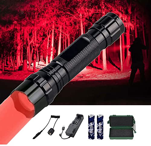 VASTFIRE Rotlicht-LED-Taschenlampe, Kojote-Rotlicht-Taschenlampe mit Einstellbarem Strahl, mit 18650-Batterie, Geeignet für die Nachtjagd
