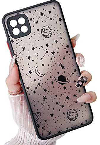 ZTOFERA Kompatibel mit Samsung Galaxy A22 5G Hülle (Nicht für A22 4G), Planet Stern Universum Muster Schutzhülle Matt Harte PC Rückseite Handyhülle mit Silikon Bumper Cover für A22 5G, Schwarz Sky