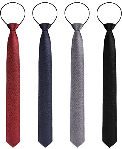 Xinnun 4 Stück Herren Clip On Krawatten schlips Schwarz, Marine, Grau, Dunkel Rot Sicherheitskrawatte mit vorgebundenen Knoten