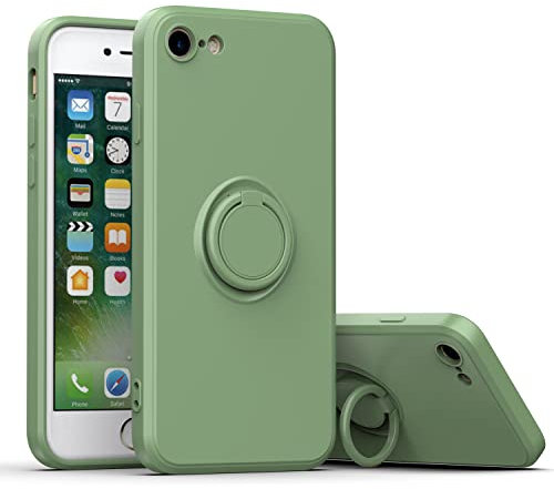 for iPhone SE 2022 Case, iPhone SE 2020 / 8 / 7 Case with Built-in Ring Holder, [Anti-Scratch] Soft Silicone Phone Case Hidden Kickstand Slim TPU Bumper Shockproof Protective Back Case, Mint Green