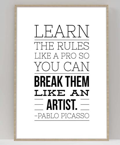 Handmade By Stukk Learn The Rules Like Pro Poster, lustiges inspirierendes positives Zitat, A1, 594 x 841 mm