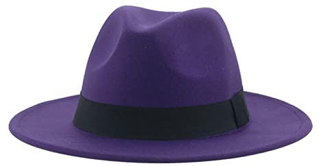 QBQZXAOSOWH Fedora Trilby Fedora-Hüte Für Frauen 9,5 cm Breite Krempe Kleid Männer Mützen Filzhut Panama Kirche Hochzeitsband Band Männer Hut 56-58 cm Lila