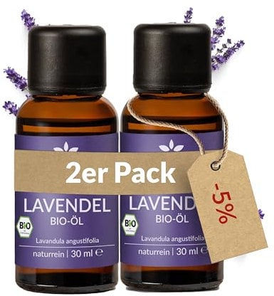Heldengrün® BIO Lavendelöl [100% NATURREIN] - Der Echte Lavendel - Lavandula Angustifolia - Ätherisches Öl Bio - Duftöl Lavendel für Aromatherapie - 2 x 30 ml