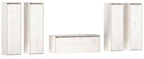 vidaXL Solid Pine Wood TV Cabinets - White, Stylish and Durable, 5-Piece Set, Floating Storage Units for Living Room