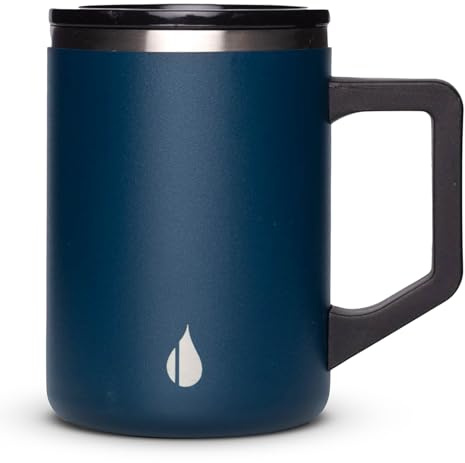 Elemental Insulated Coffee Mug - Triple-Wall Stainless Steel Summit Travel Cup for Hot and Cold Drinks - Thermal Coffee Mug with Lid and Handle for Camping, Office & Travel 470ml - Navy Blue