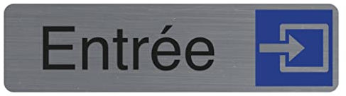 Exacompta - Ref. 67171E - Placa de puerta adhesiva para entrada, placa de pared impresa de señalización, en todos los soportes - Aspecto aluminio cepillado, tamaño: 16,5 x 4,4 cm