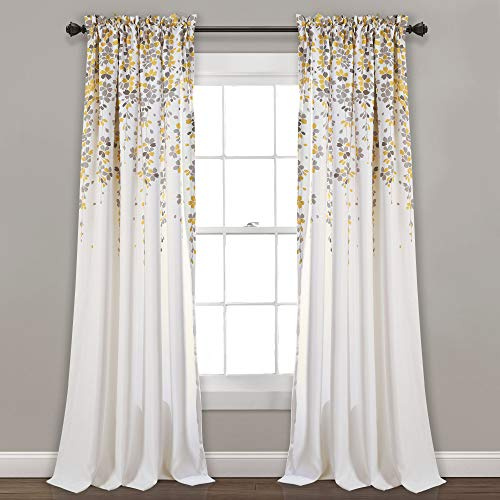 Lush Decor Weeping Flowers Verdunkelungs-Fenstervorhänge, Panel-Set für Wohnzimmer, Esszimmer, Schlafzimmer (Paar), 132,1 x 274,3 cm, Gelb und Grau