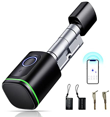 ACNCN Fingerprint Smart Lock Door Handle, 4-in-1 Smart Locks, Smart Lock Deadbolt with Lever, Fingerprint, IC Card, Key, Tuya App Unlock(Black)