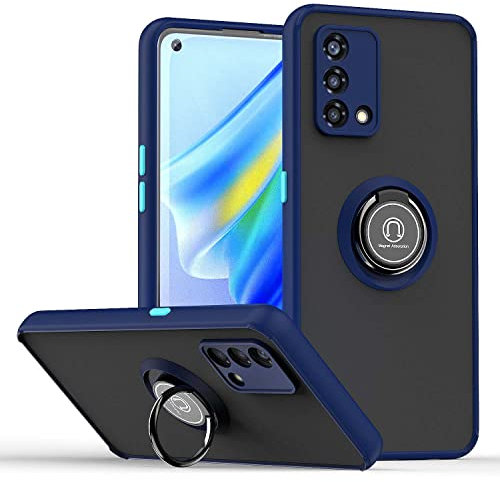 ILING Handyhülle für Oppo A74 4G, Ultradünne Stoßfeste Durchscheinende Matte Harte PC-Rückseite Hülle, Weich Silikon TPU Bumper Schutzhülle mit Ring Ständer (Königsblau)