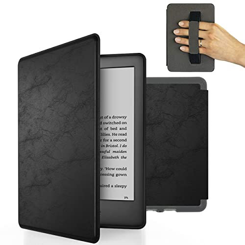 MyGadget Kunstleder Hülle für Kindle Paperwhite 10.Generation [ Modell 2019 - J9G29R - 6 Zoll] mit Handschlaufe & Auto Sleep | Wake Funktion in Schwarz