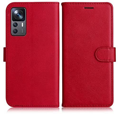 DENDICO Coque pour Xiaomi MI 12T / Xiaomi MI 12T Pro, PU en Cuir Coque Portefeuille Étui Housse, Design Classique TPU Coque pour Xiaomi MI 12T / Xiaomi MI 12T Pro, Rouge