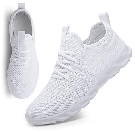 MGNLRTI Herren Sneaker Walkingschuhe Atmungsaktiv Straßenlaufschuhe Leicht Freizeit Sportschuhe für Hallen Outdoor Jogging Workout Fitness Tennisschuhe Mode (A Weiß, Numeric_48)