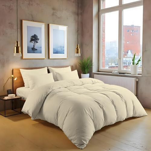 MistyMorning Plain Duvet Cover sets, Soft & Premium quality Bedding & Linen, Egyptian Cotton with 200 Thread Count. (Cream, Super King)