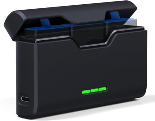 Battery Charger for GoPro HERO 5, HERO 6, HERO 7, HERO 8, HERO 9, HERO 10, HERO 11, HERO 12 [Black, White, Session] - Charge 3 Batteries at a time - Fast USB C Cable included - SD Card Storage Slots