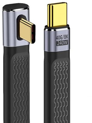 cablecc USB4 40Gbps 240W USB-C Male to Male Type-C 100W 8K Flat Slim FPC Data Low Profile Angled Cable for Laptop Phone 13cm