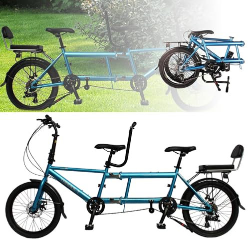 Faltbares Tandem-Beach-Cruiser-Fahrrad, Tandem-Beach-Cruiser-Fahrräder für Erwachsene, 20-Zoll-Räder, 3-Sitzer, 7 Gänge, Größe 210 x 35 x 110 cm, zusammengeklappte Größe 110 x 35 x 62 cm, maximale