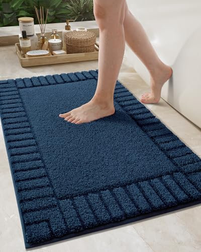 COLOR&GEOMETRY Kleine Badteppiche rutschfest Waschbar- 40 x 60 cm Absorbierende Badvorleger Weiche Badezimmerteppich, Marineblau Badematte für Badezimmerboden, Dusche, Badewanne, Waschküche
