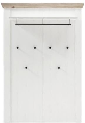 Furn.Design Garderobenpaneel in Pinie weiß und Oslo Pinie Landhaus Wandgarderobe Jackenhaken Kleiderstange Hutablage hängend 107 x 153 cm Rovola
