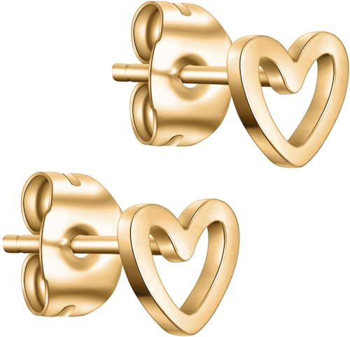 day.berlin piccoli orecchini a cuore a perno da donna placcati oro 18k, 6mm di diametro, acciaio inox 316L, senza nichel e resistenti all'acqua