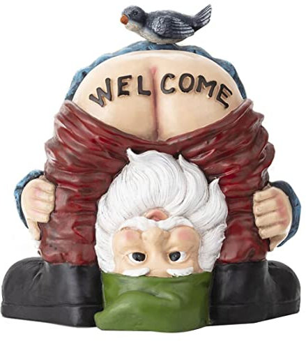CUCUFA Jardin GNOME Statue drôle Nain Nain Croix Nue Bien Bienvenue Signe Sculpture résine Miniature Ornement décoration pour Jardin Jardin Jardin GNOME Statue