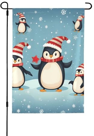 Opsrey Drapeau de jardin imprimé pingouins de Noël double face vertical drapeau décoratif