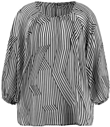 Samoon Damen Chiffonbluse mit 3/4 Arm 3/4 Arm, elastischer Ärmelsaum, Raglanarm gestreift