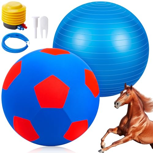 VercanMonth Giant 40 Inch Herding Ball with Ball Cover Anti Burst Please Watch VCR for How to Inflation Horse Toys for Horses Entertainment Play, Pump Included (Stylish, Blue)