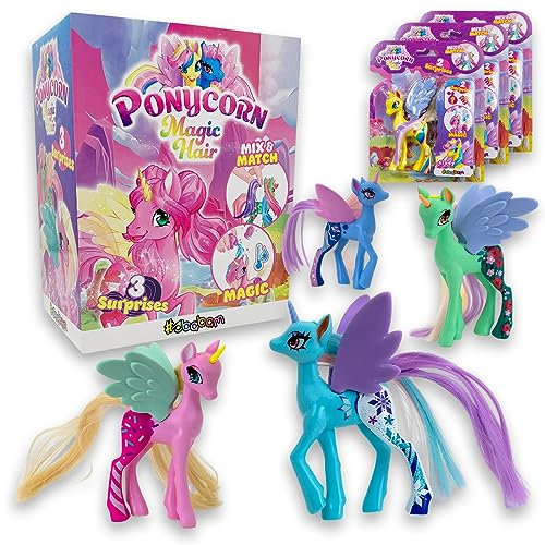 #sbabam Funny Box Ponycorn Magic Hair, Spielzeug ab 3 Jahre für Kinder, Pony Pferde Mädchen Geschenk, 3 Stück, Pferde Spielzeug mit Zubehör Ideal als Gastgeschenk Kindergeburtstag