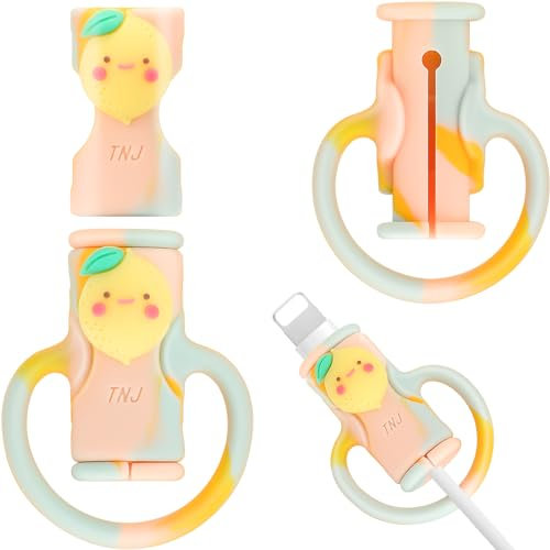 SAISN Cable Protector for iPhone Charger, Silicone Cute Lemon Wire Protector 2 in 1 Flexible Anti-Break Charging Cable Saver Winder