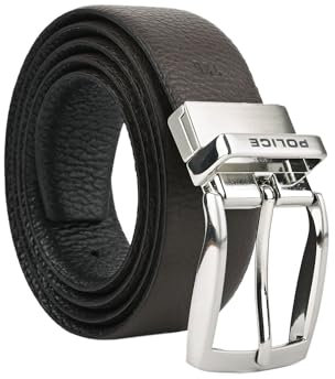 Police Cintura Reversibile Uomo in Vera Pelle, Made in Italy, alta 3,5cm, Senza Cuciture, Regolabile e Accorciabile 120 cm (TG 50-54)