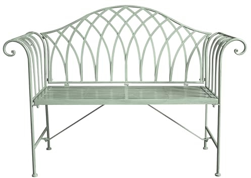 Garden Gear Wrought Iron Versailles 2 Seater Bench French Inspired Design Weather Resistant Paint Indoor Outdoor Patio Decking Furniture (Sage Green)