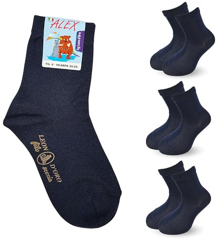 LEON D'ORO Calze Cotone Leggero Bambino 3 Paia Calzini Bambino filo di Scozia Made in Italy