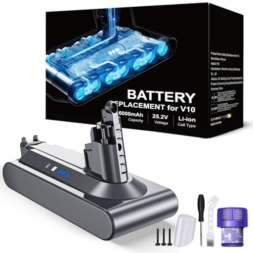 6000mAh Replacement Battery for Dyson V10 Battery Compatible with Dyson V10 Vacuum Cleaner Series V10 Animal Absolute Motörhead Fluffy Total
