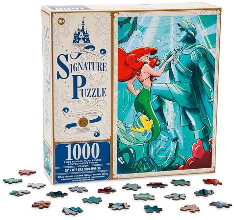 Disney Store Official The Little Mermaid Puzzle 40cm x 63cm 1000 Piece Jigsaw Puzzle Featuring Princess Ariel Flounder Sebastian and Prince Eric Statue age 10+