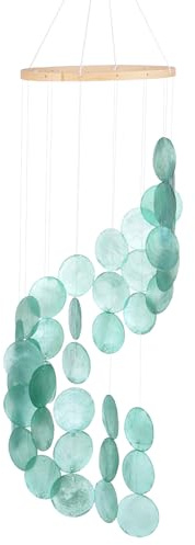 M METERXITY Muschel Windspiel für draußen, Muschel Windspiel mit Meeresglas Muschel Windspiel für draußen/Patio/Garten Dekor, [Aquamarin]