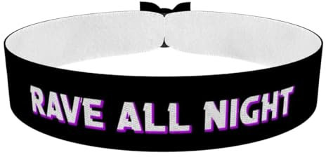 Stoffarmband Rave All Night für Techno-Fans - Wasserfestes Satinarmband - Festivalarmband & Musik Accessoires - Geschenk für Musikliebhaber & Partygänger - Trendiges Unisex Armband