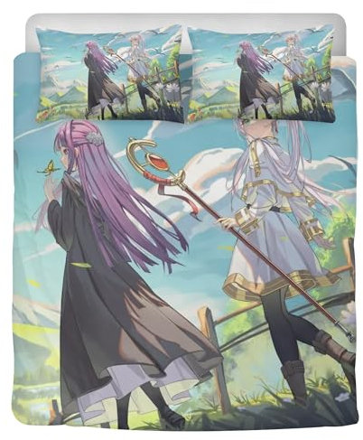 STARSAY Frieren Beyond Journey's End Bettwäsche Anime Frieren Bettwäsche-Sets,Mit Reißverschluss Bettbezüge + 2 Kissenbezug Kinder Jugendliche Geschenke (HD-Druck)