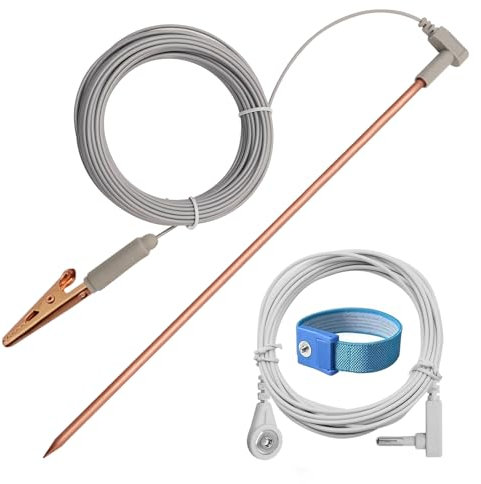 Varilla de conexión a tierra de cobre con cable de tierra hembra de 40 pies y clip de cocodrilo, kit de varilla de tierra portátil, ideal para productos conectados a tierra, fácil de usar con