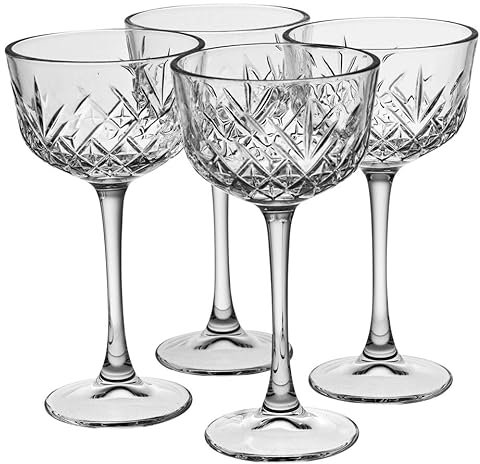 Queensway Home & Dining Cut Crystal Cocktail Goblets – Elegant Glasses for Wine, Cocktails, Mocktails, and Spirits - Durable & Dishwasher Safe, 160ml Set of 4