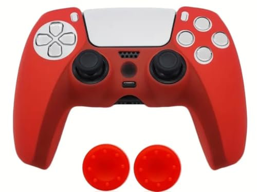 Funda de silicona para PS5 Joystick Funda Skin Antideslizante Cubierta Goma Protectora para PS5 Controller & Cubiertas para Palancas Analógicas (Rojo)