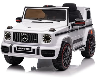 LEADZM Kinder Elektroauto Mercedes G63, 4 stoßdämpfende Räder, 12V 7ah, Fernbedienung, Kinderauto Kinderfahrzeug (Blanc)
