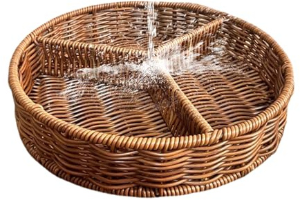 3 runde Tischroste – gewebtes Tablett, Serviertablett aus Rattan | Wiederverwendbare Organizer, geteilter Obstkorb aus Weide für Zuhause, Studio, Restaurants